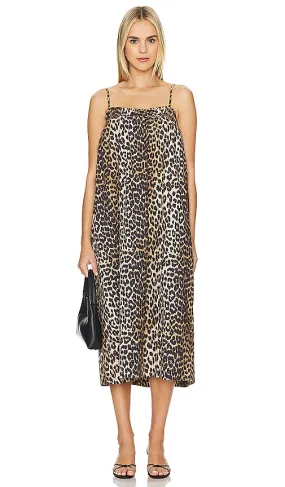 Ganni Printed Midi Strap Dress in Brown