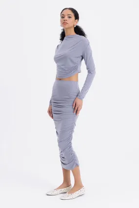 Gray Draped Midi Pencil Skirt