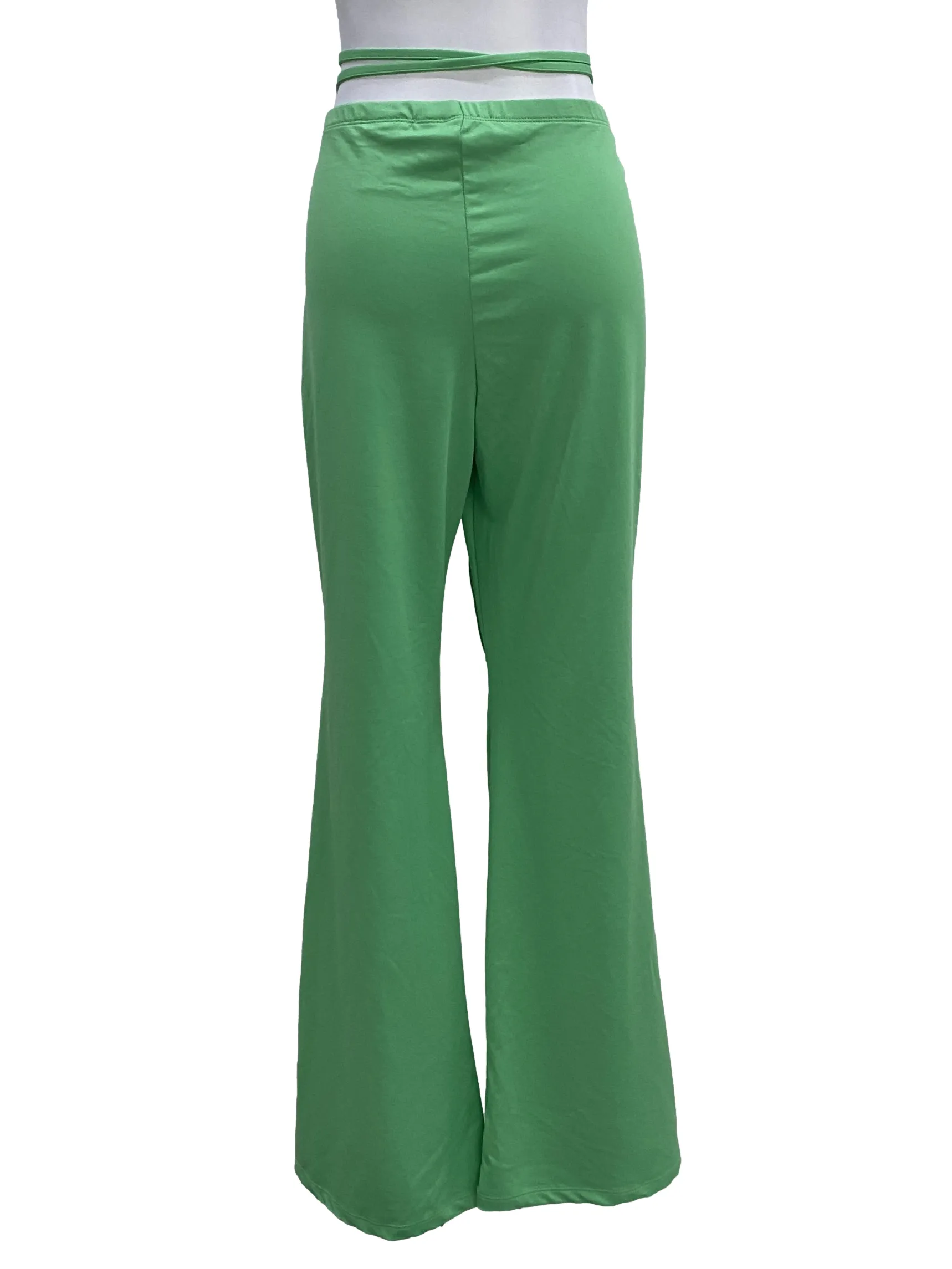 Green Elastic Flared Pants