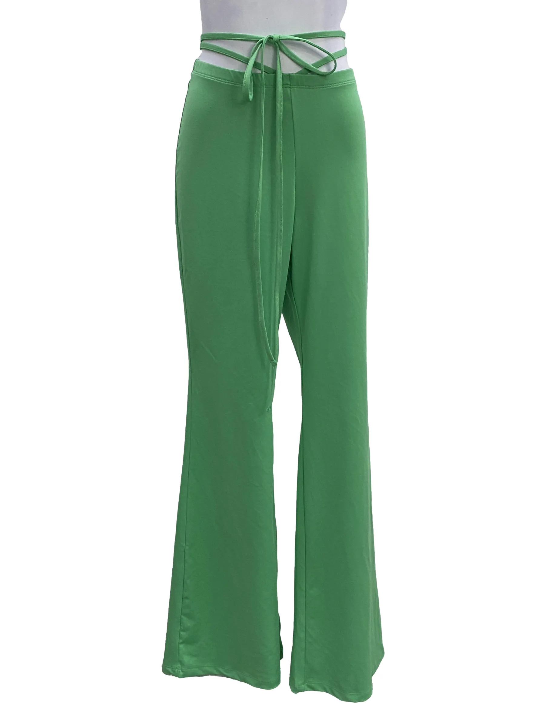 Green Elastic Flared Pants