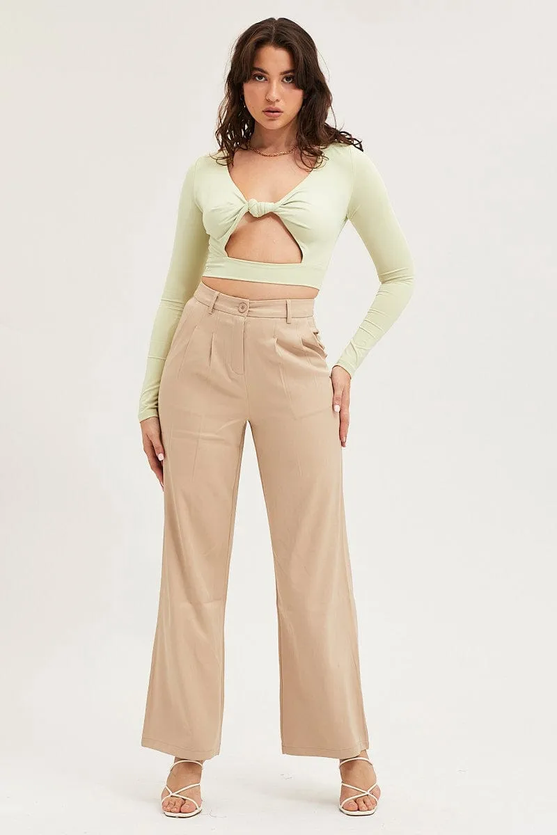 Green Twist Front Top Long Sleeve