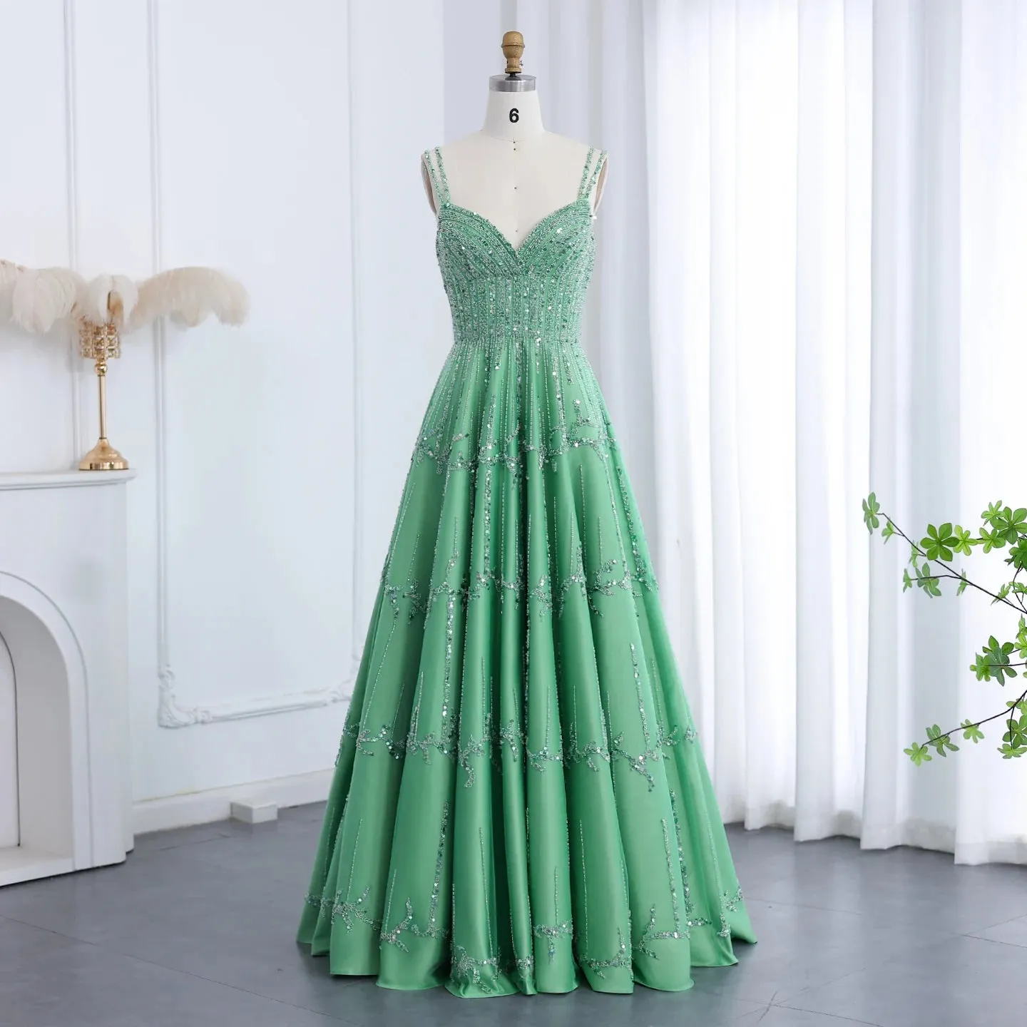 HELEN Luxury Sequin Beaded Green Evening Dress