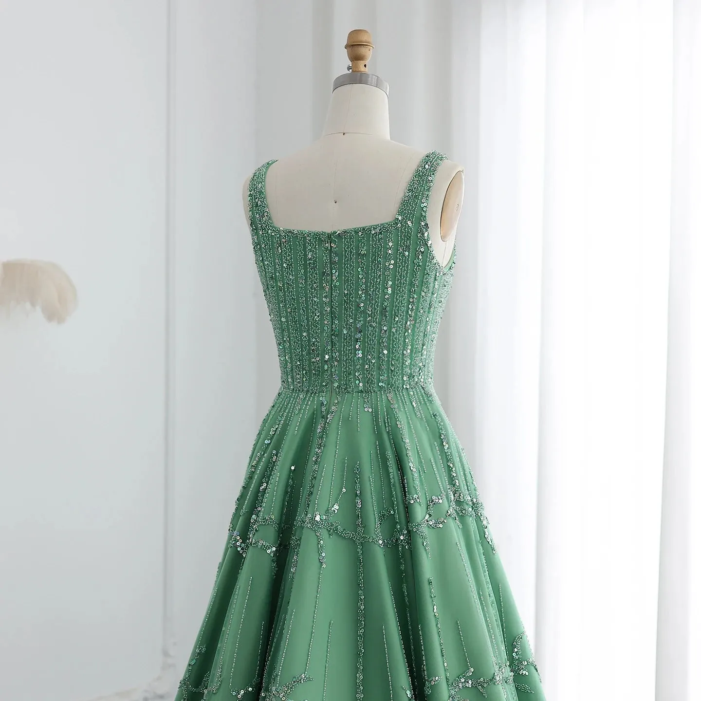 HELEN Luxury Sequin Beaded Green Evening Dress