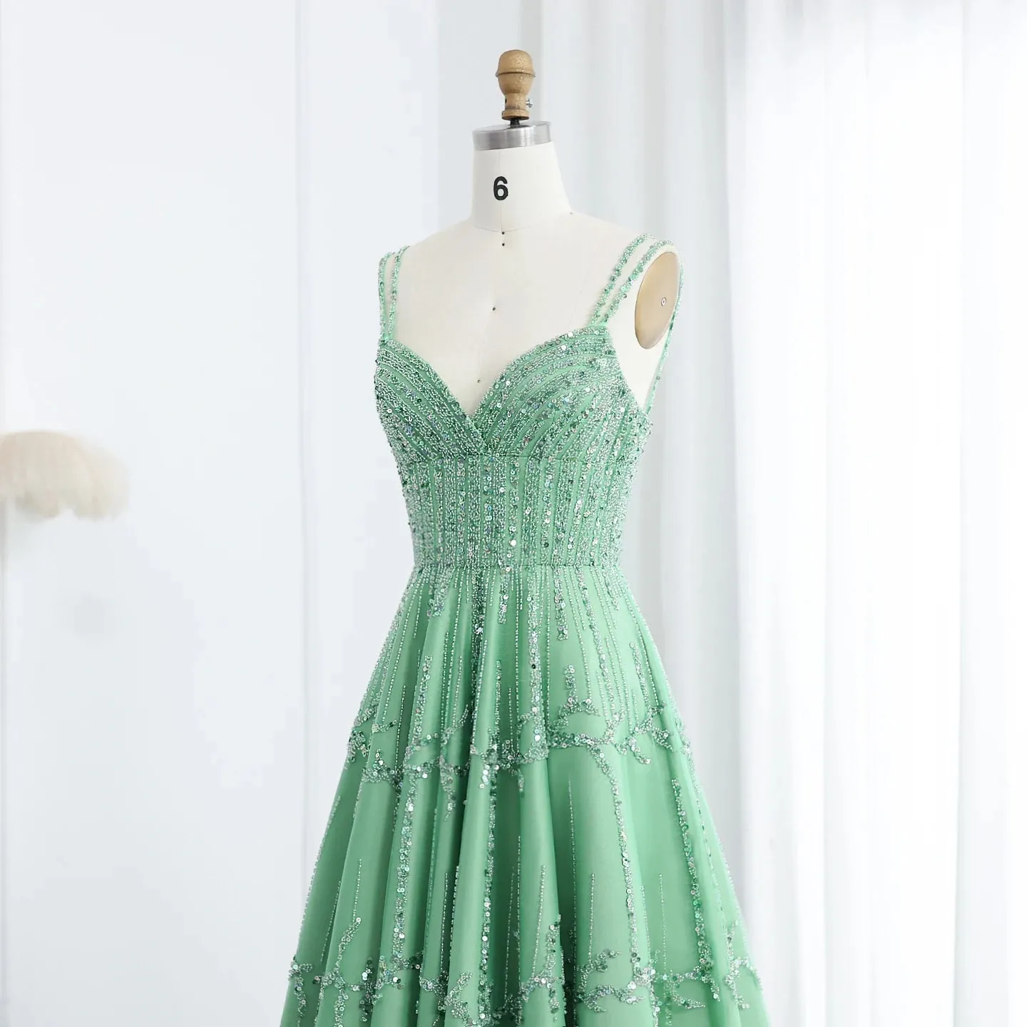 HELEN Luxury Sequin Beaded Green Evening Dress