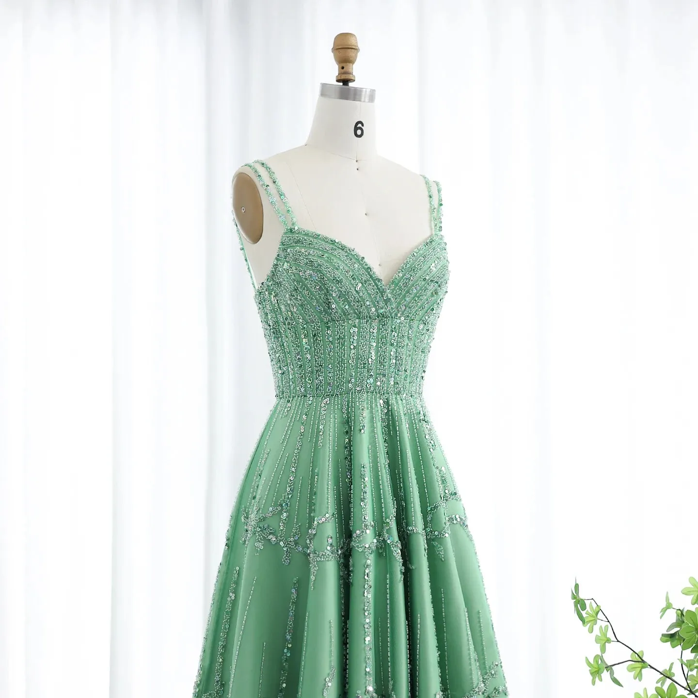 HELEN Luxury Sequin Beaded Green Evening Dress