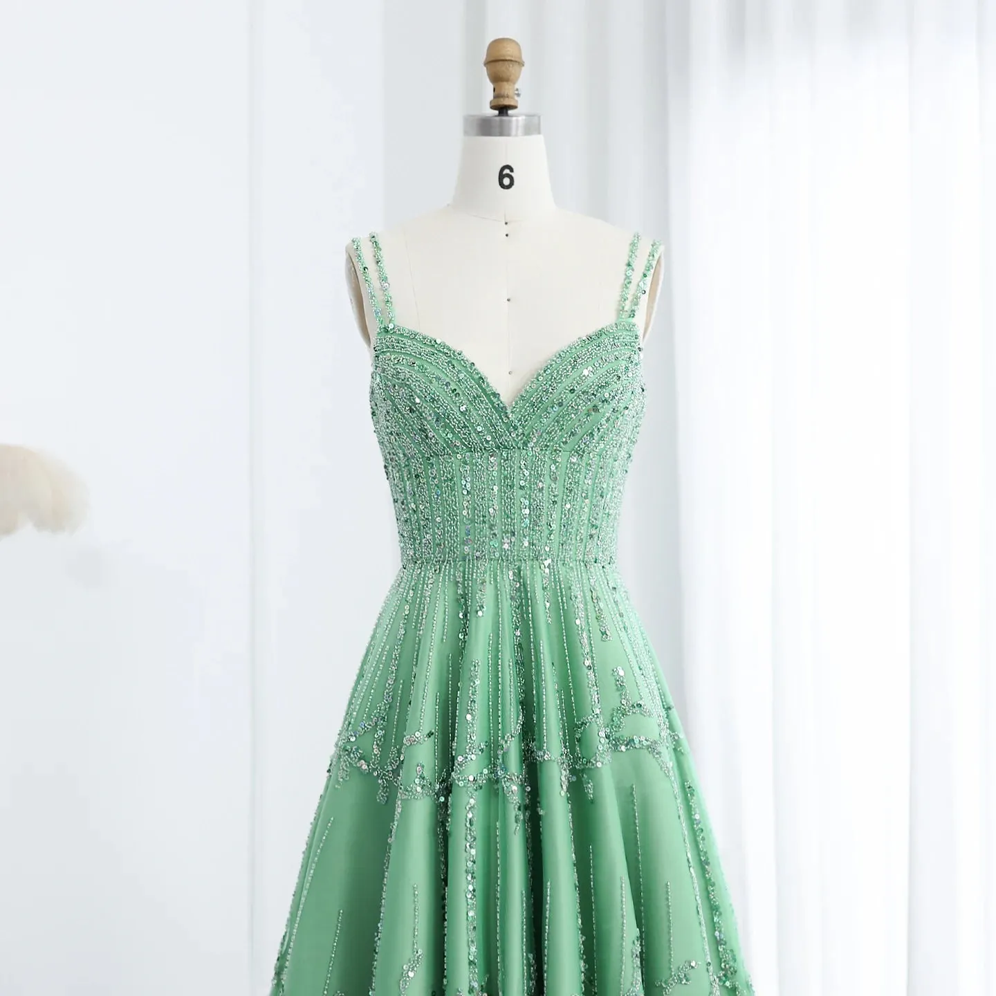 HELEN Luxury Sequin Beaded Green Evening Dress