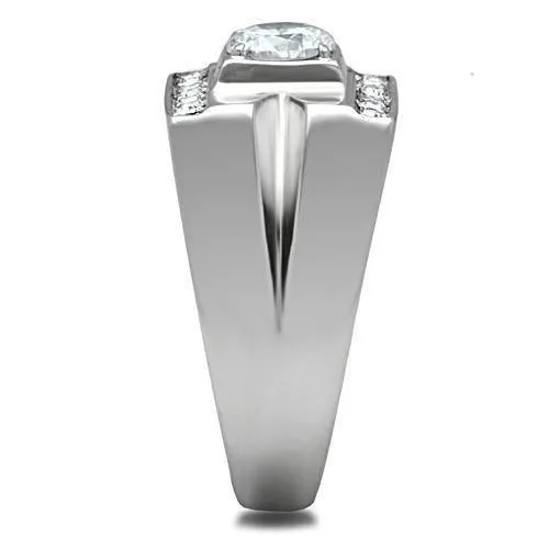 High polished (no plating) Stainless Steel Ring with AAA Grade CZ in Clear for Women Style TK316