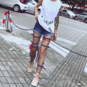 Hollow Strap Detachable Jeans shorts