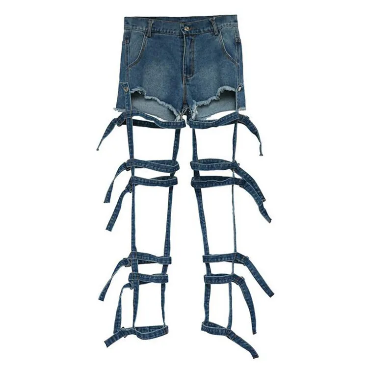 Hollow Strap Detachable Jeans shorts