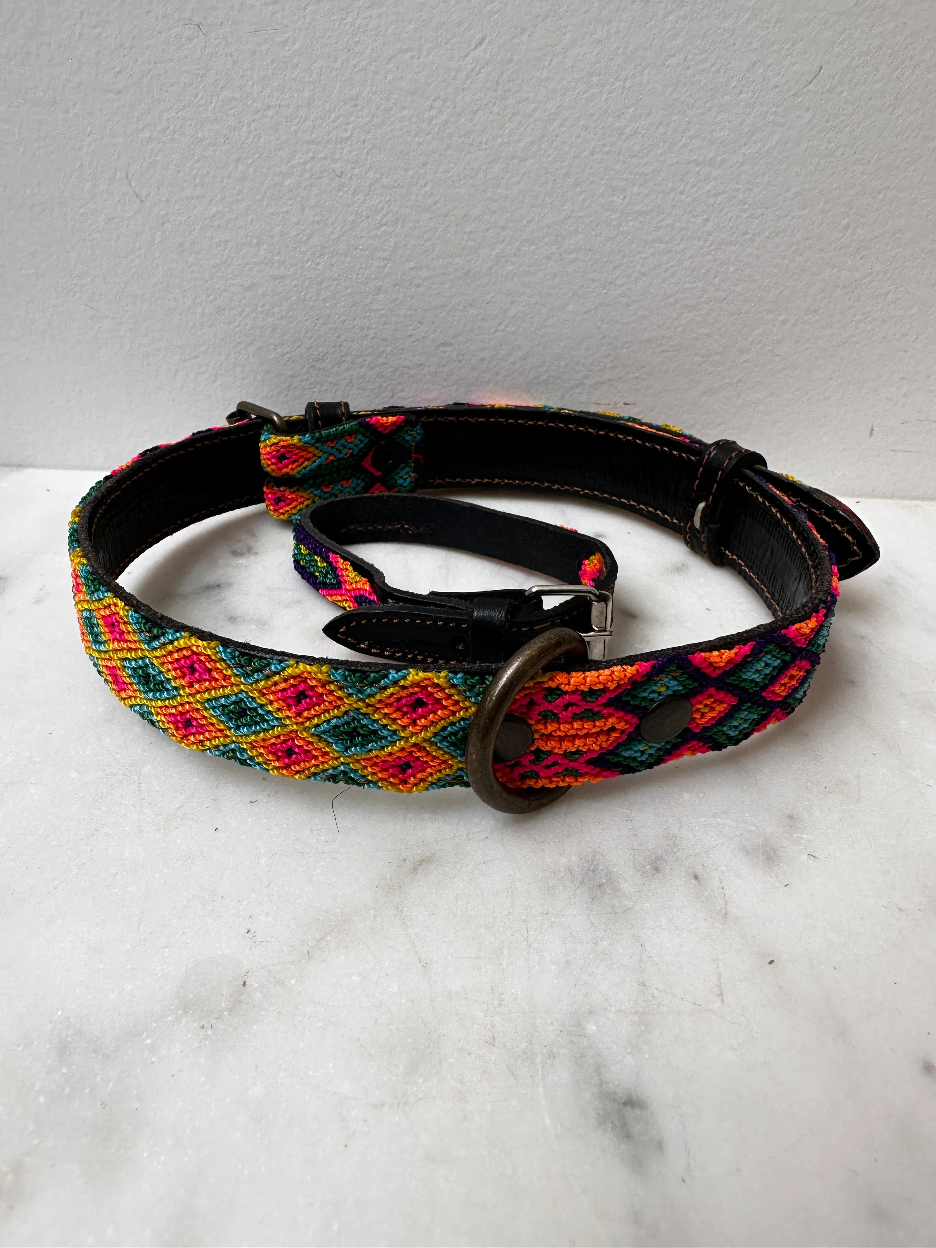 Huichol Fully Embroidered Dog Collar L1