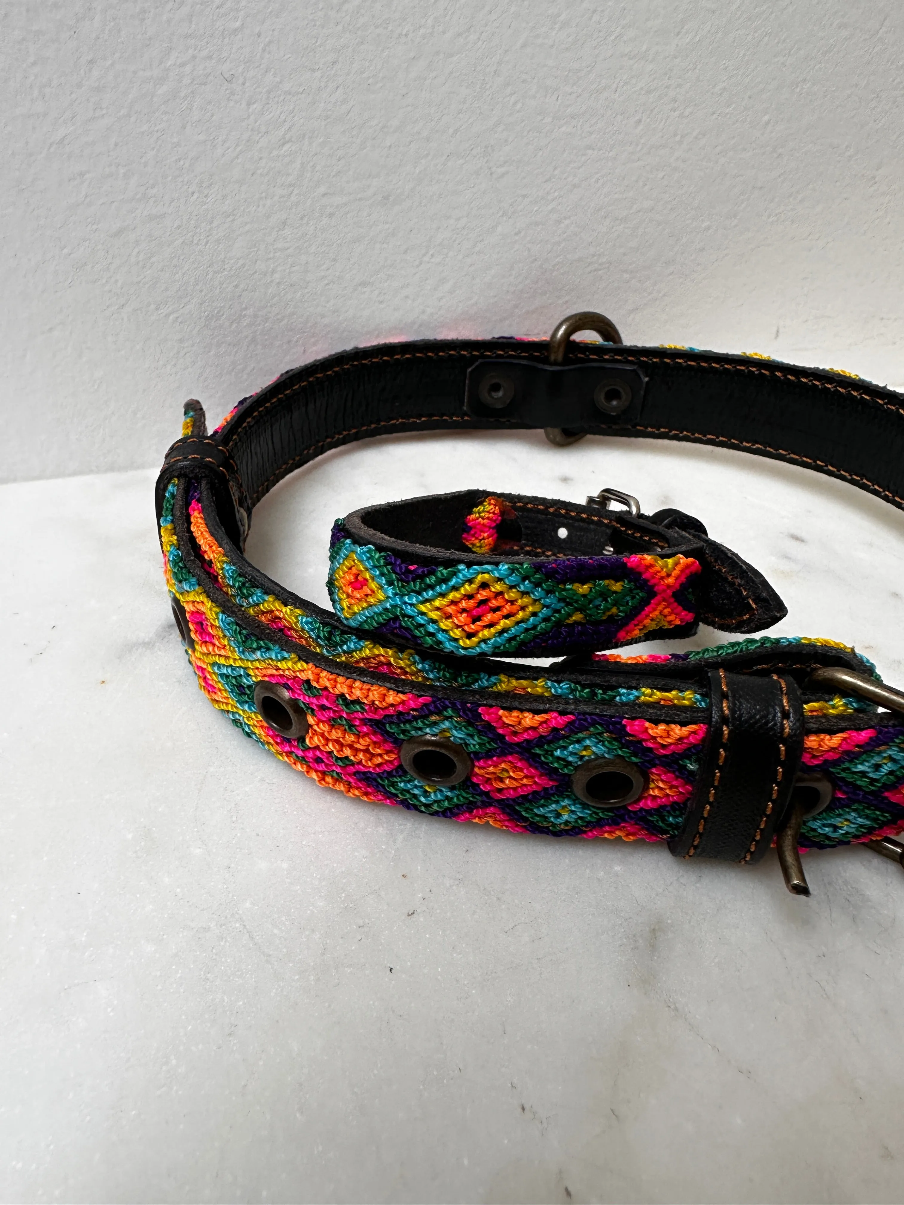 Huichol Fully Embroidered Dog Collar L1