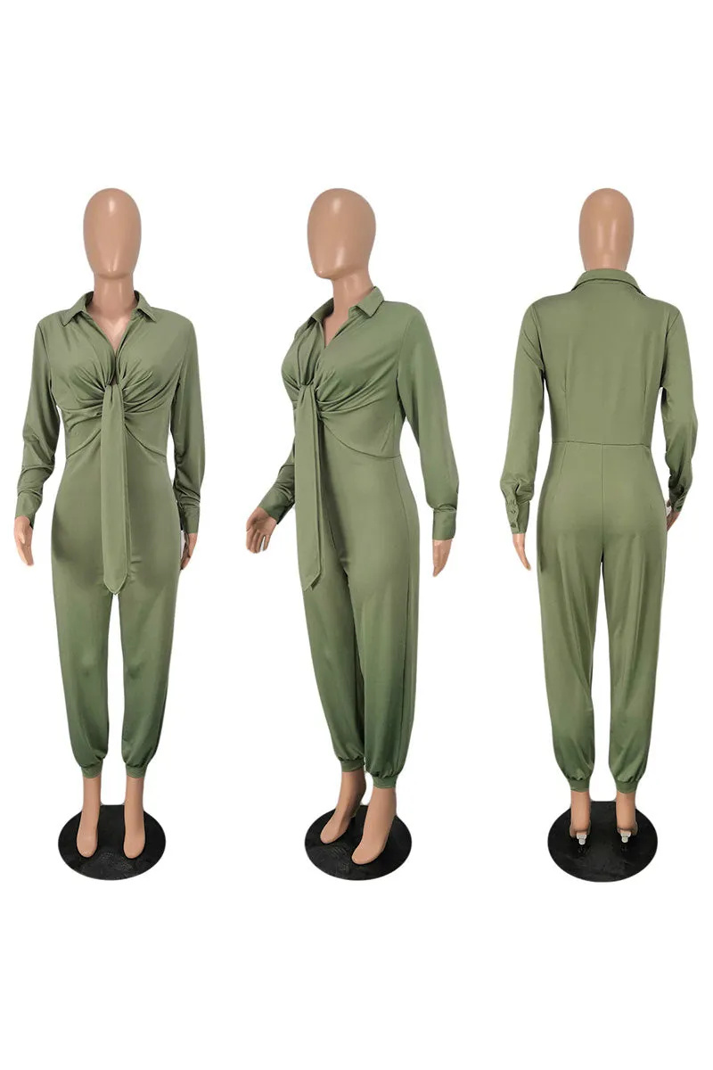 JF0139 Long Sleeve V neck Jumpsuits