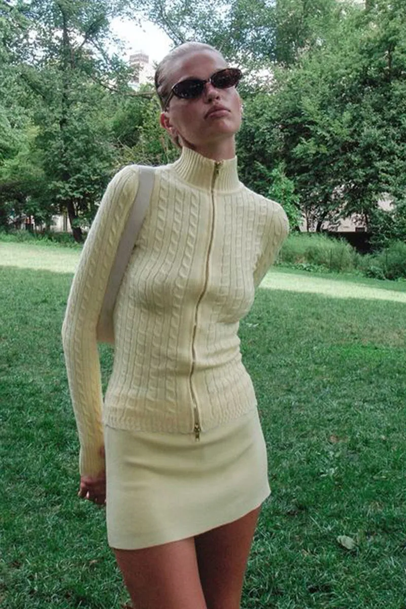 Long Sleeve Zipper Cable Knit Sweater