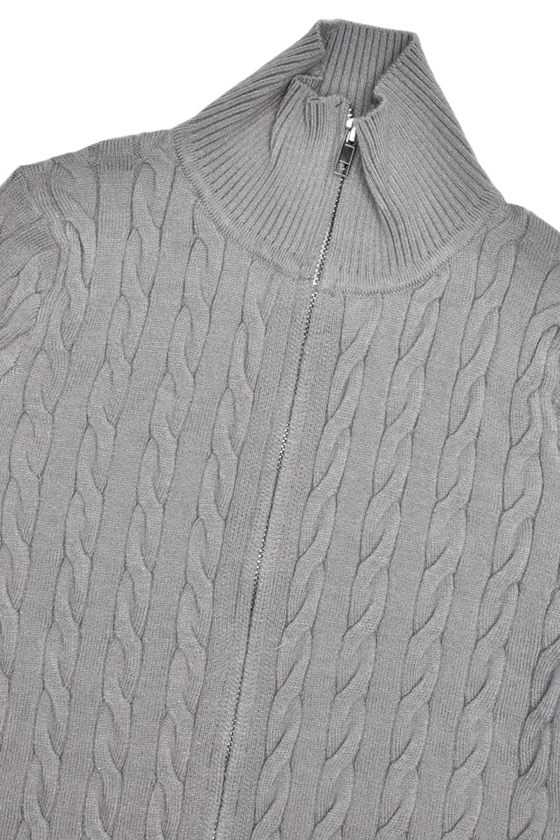 Long Sleeve Zipper Cable Knit Sweater