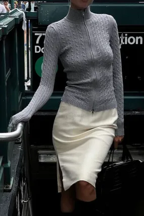 Long Sleeve Zipper Cable Knit Sweater