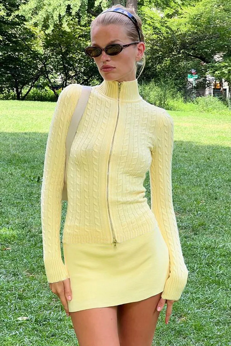 Long Sleeve Zipper Cable Knit Sweater