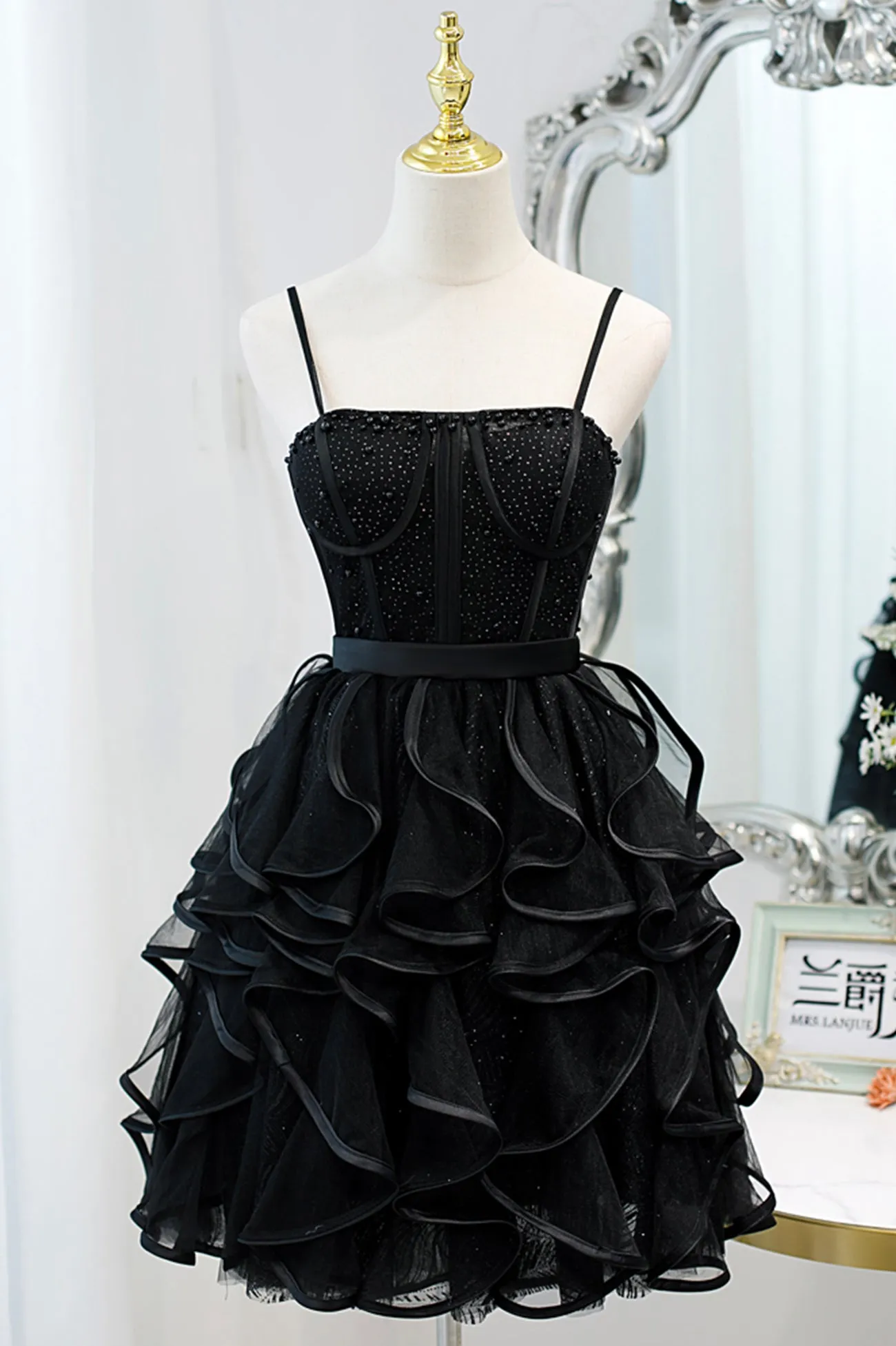 Lovely Spaghetti Strap Tulle Short Prom Dress, A-Line Homecoming Dress