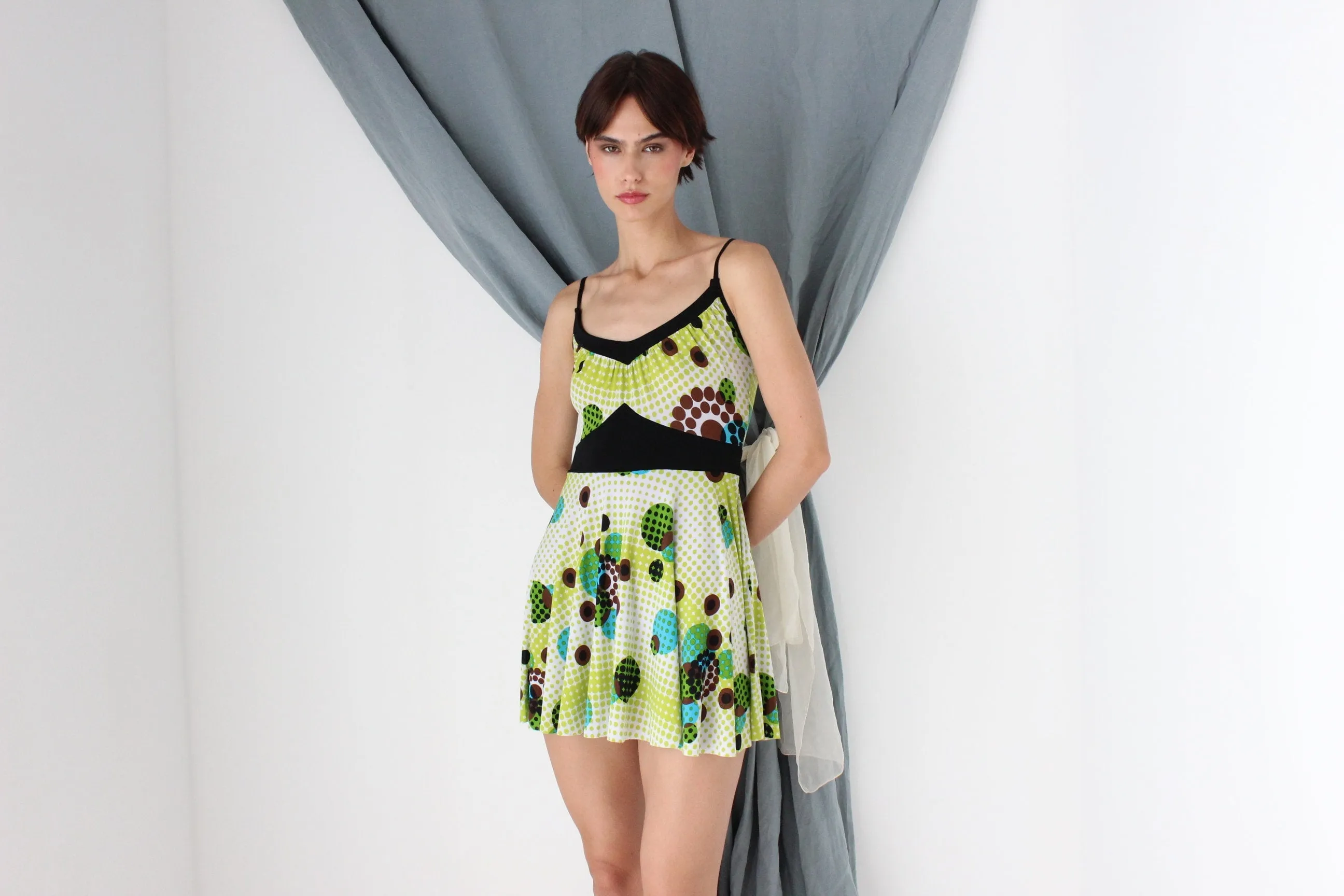 MADE IN ITALY 2000s Slinky Lime Green Mini Dress