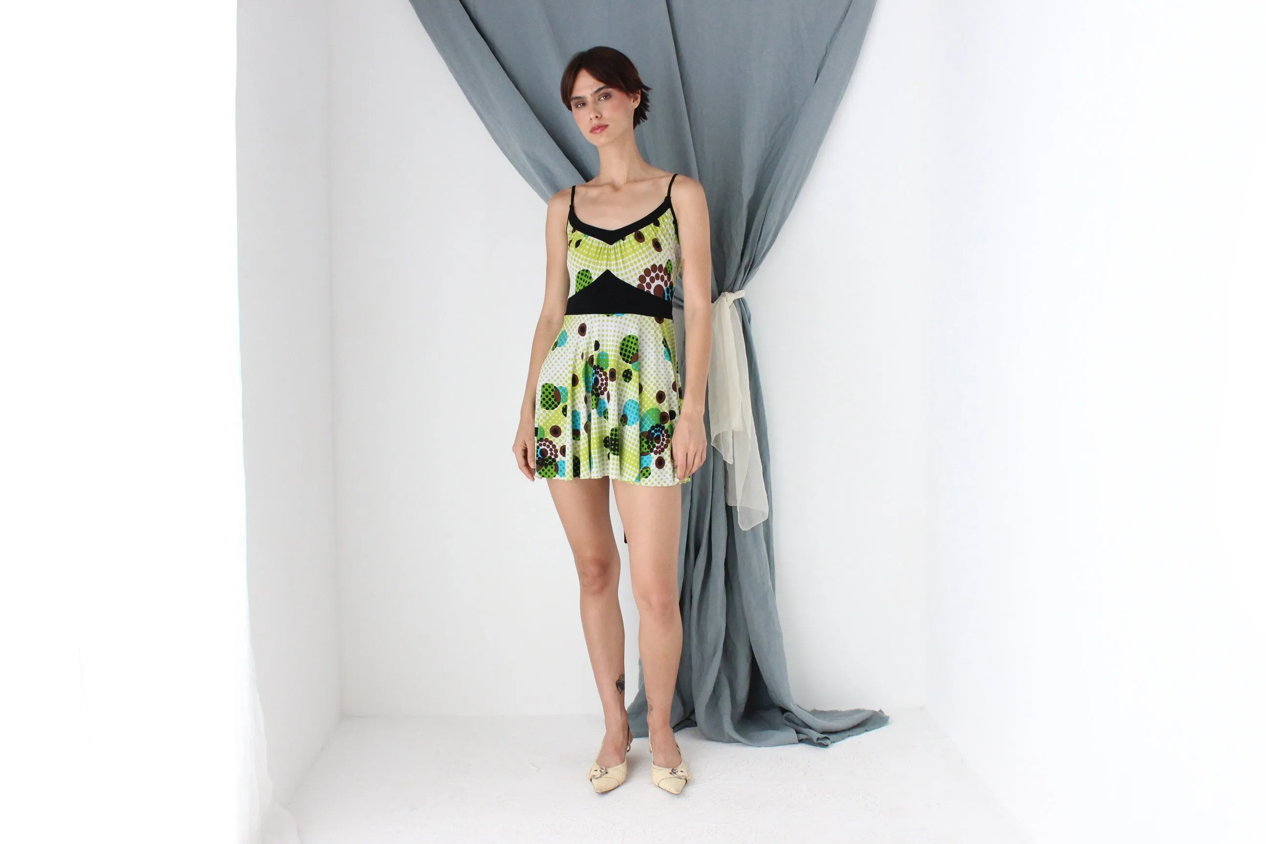 MADE IN ITALY 2000s Slinky Lime Green Mini Dress