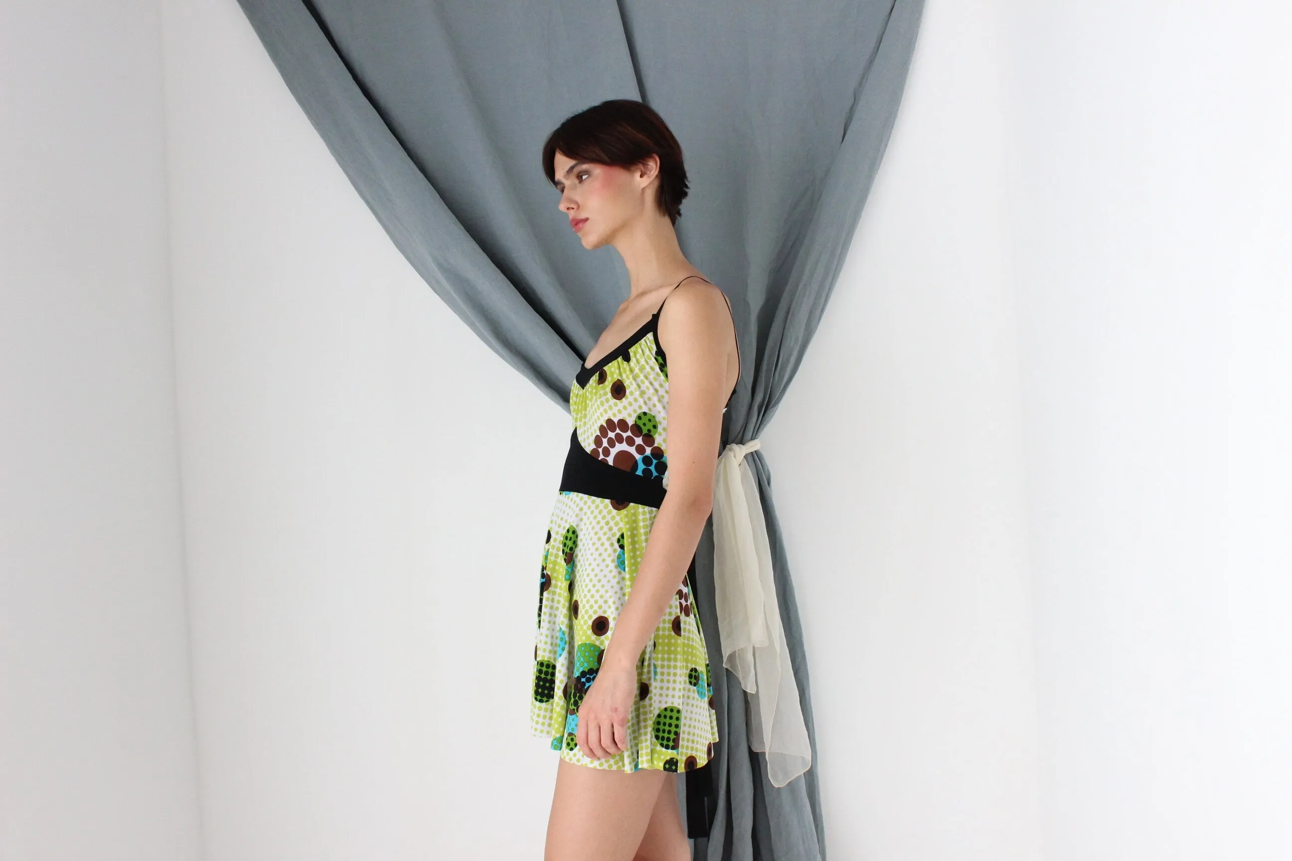 MADE IN ITALY 2000s Slinky Lime Green Mini Dress