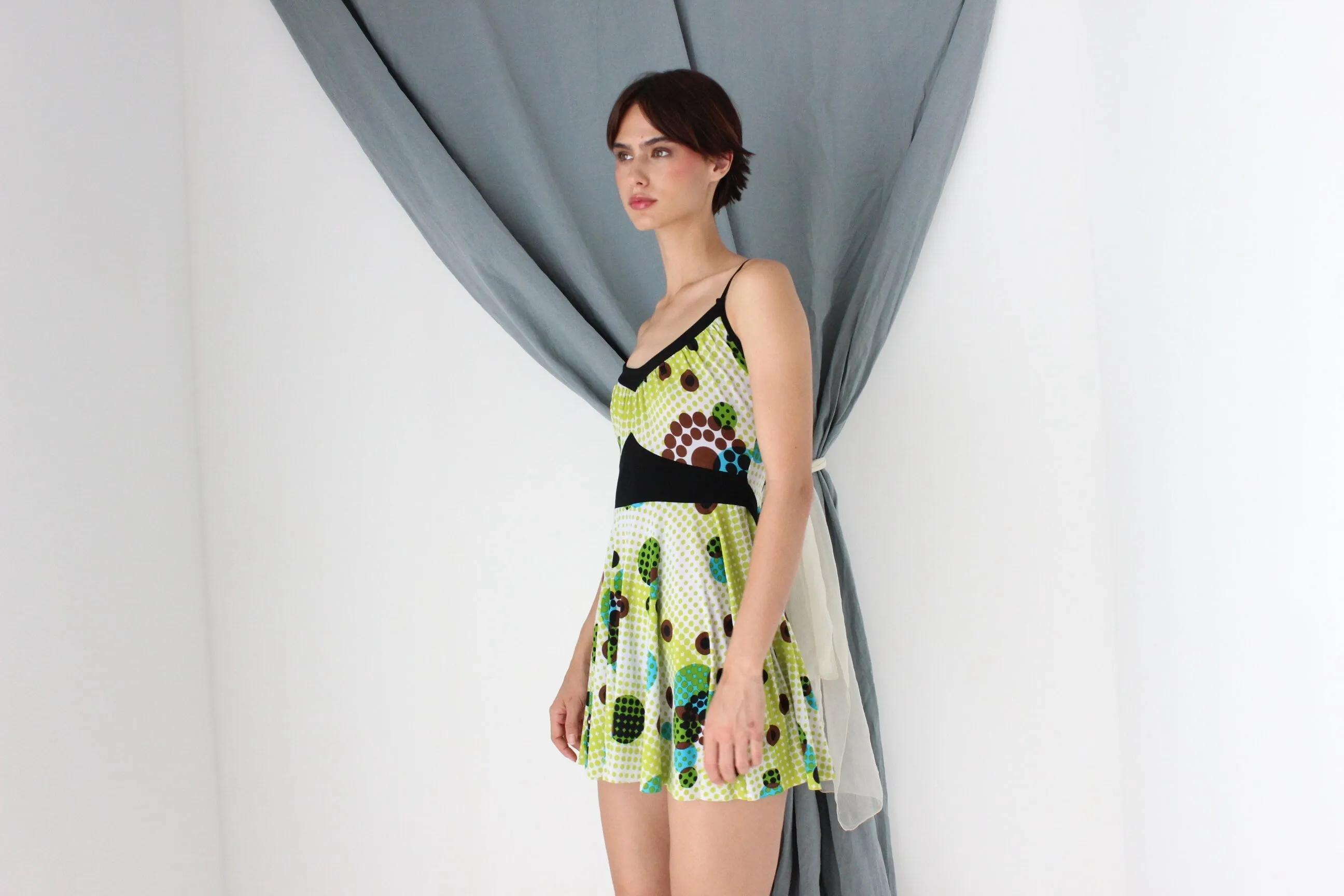 MADE IN ITALY 2000s Slinky Lime Green Mini Dress