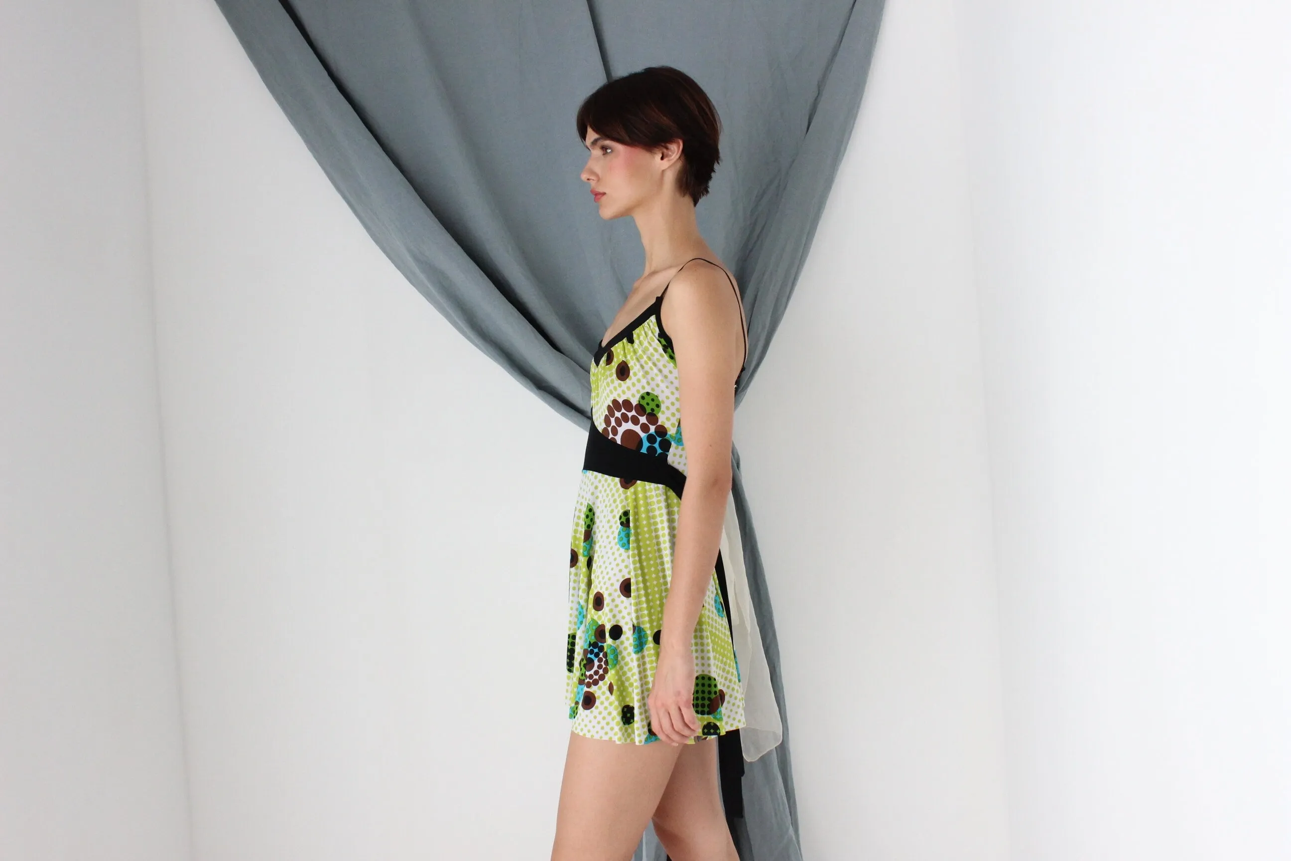 MADE IN ITALY 2000s Slinky Lime Green Mini Dress