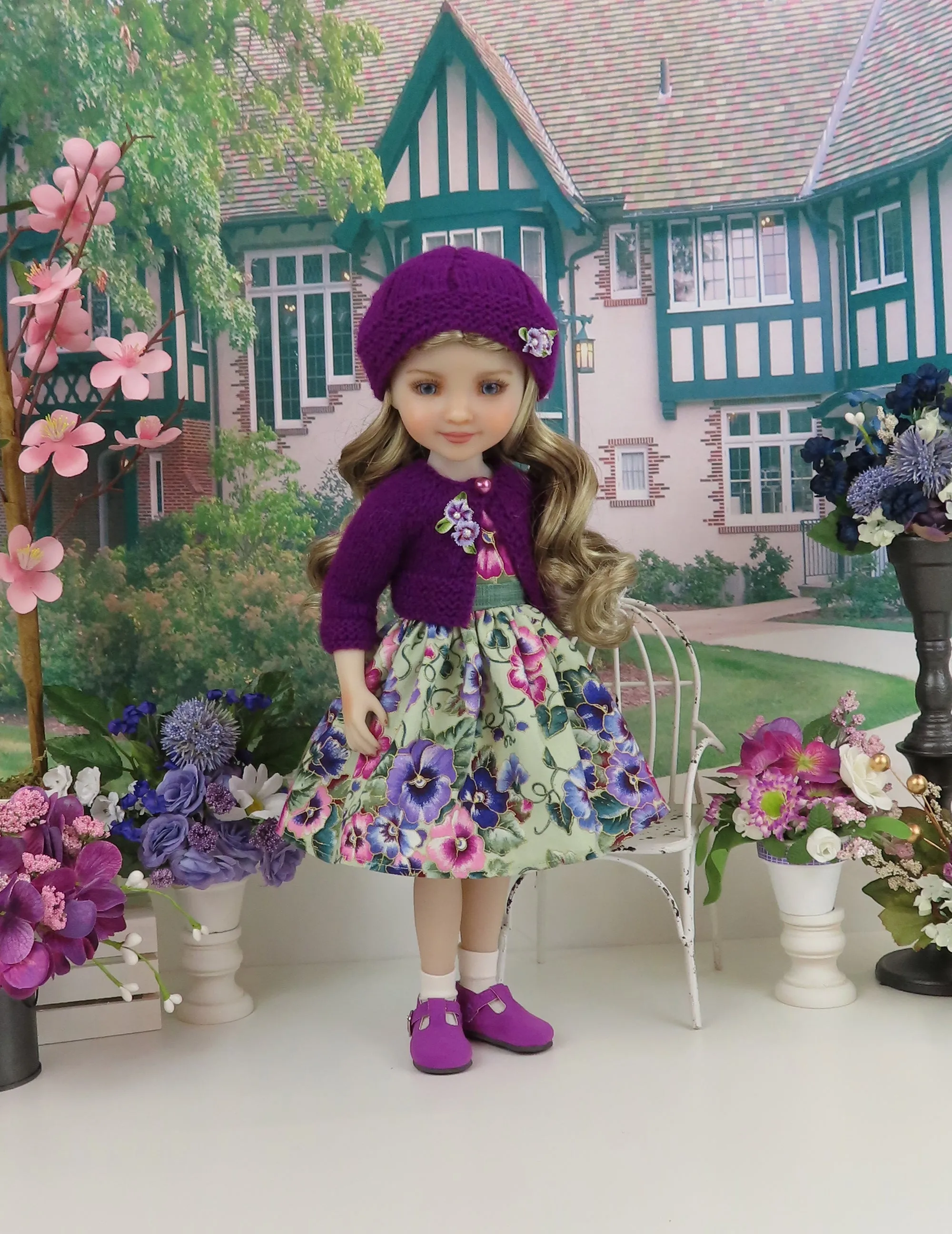 Majestic Pansy - dress and sweater set with shoes for Ruby Red Fashion Friends doll