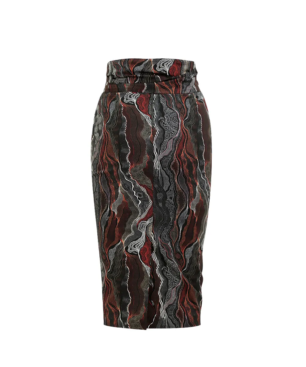 Marble Black HIGH WAISTED BOW-TIE PENCIL SKIRT