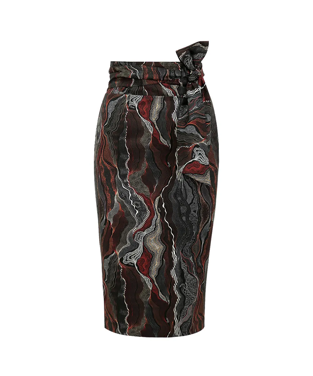 Marble Black HIGH WAISTED BOW-TIE PENCIL SKIRT