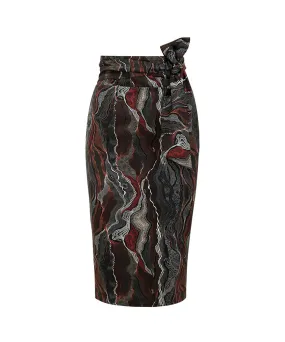 Marble Black HIGH WAISTED BOW-TIE PENCIL SKIRT