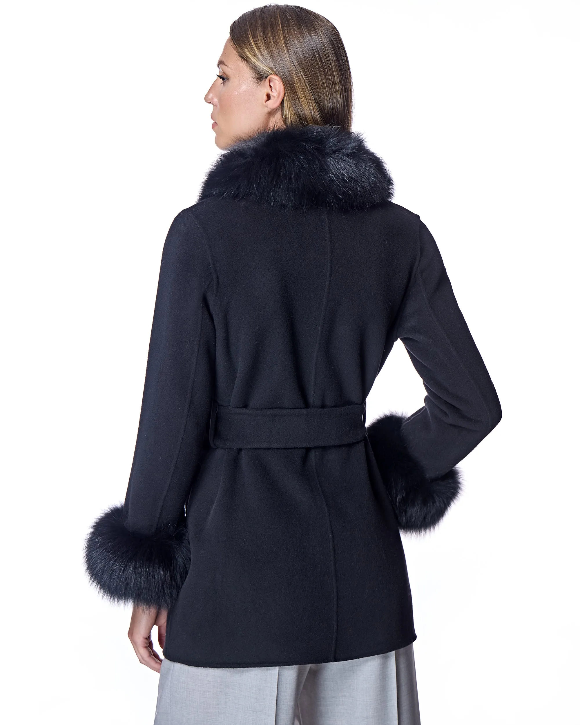 Maximilian Wool Jacket with Detachable Fur Trim