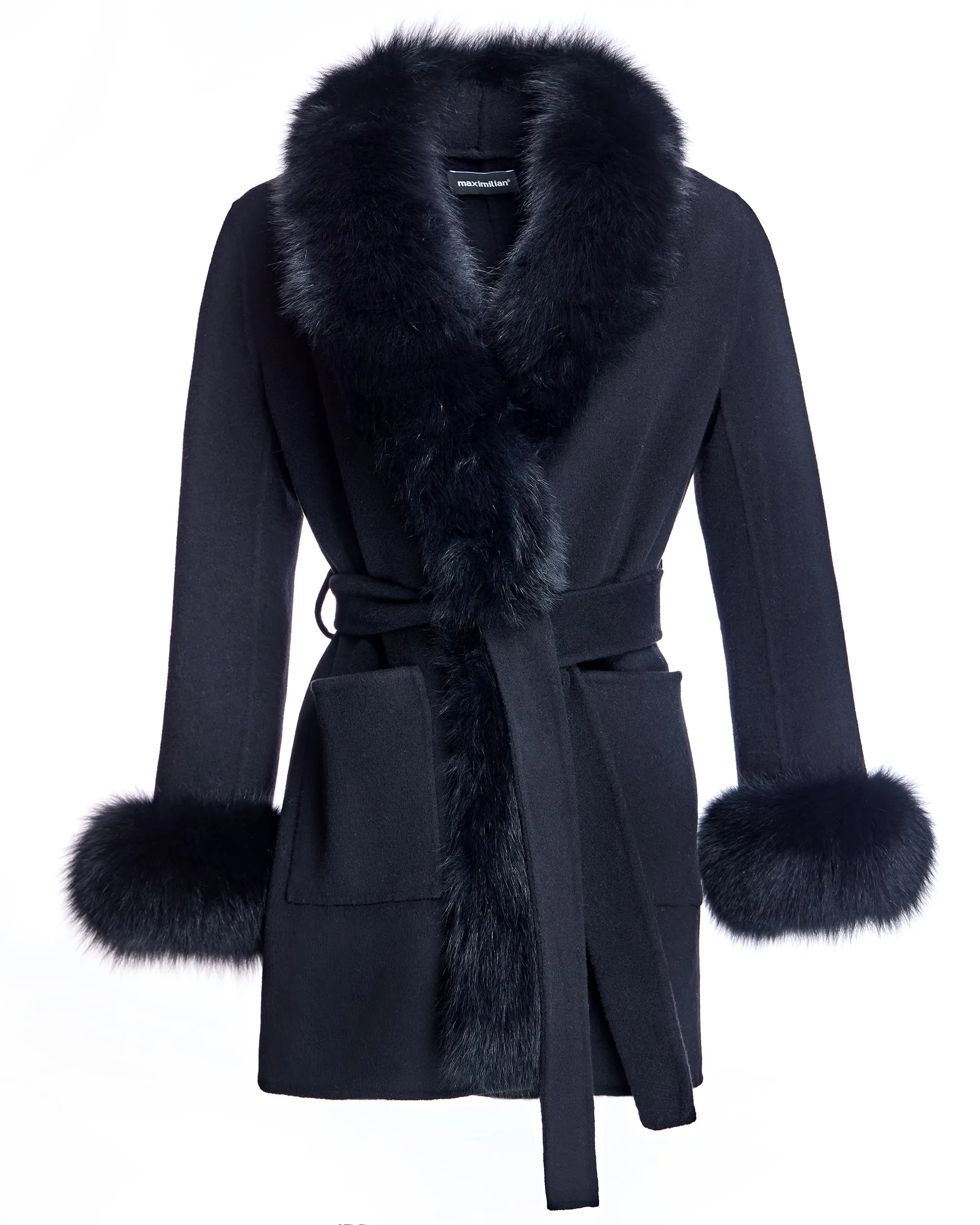 Maximilian Wool Jacket with Detachable Fur Trim