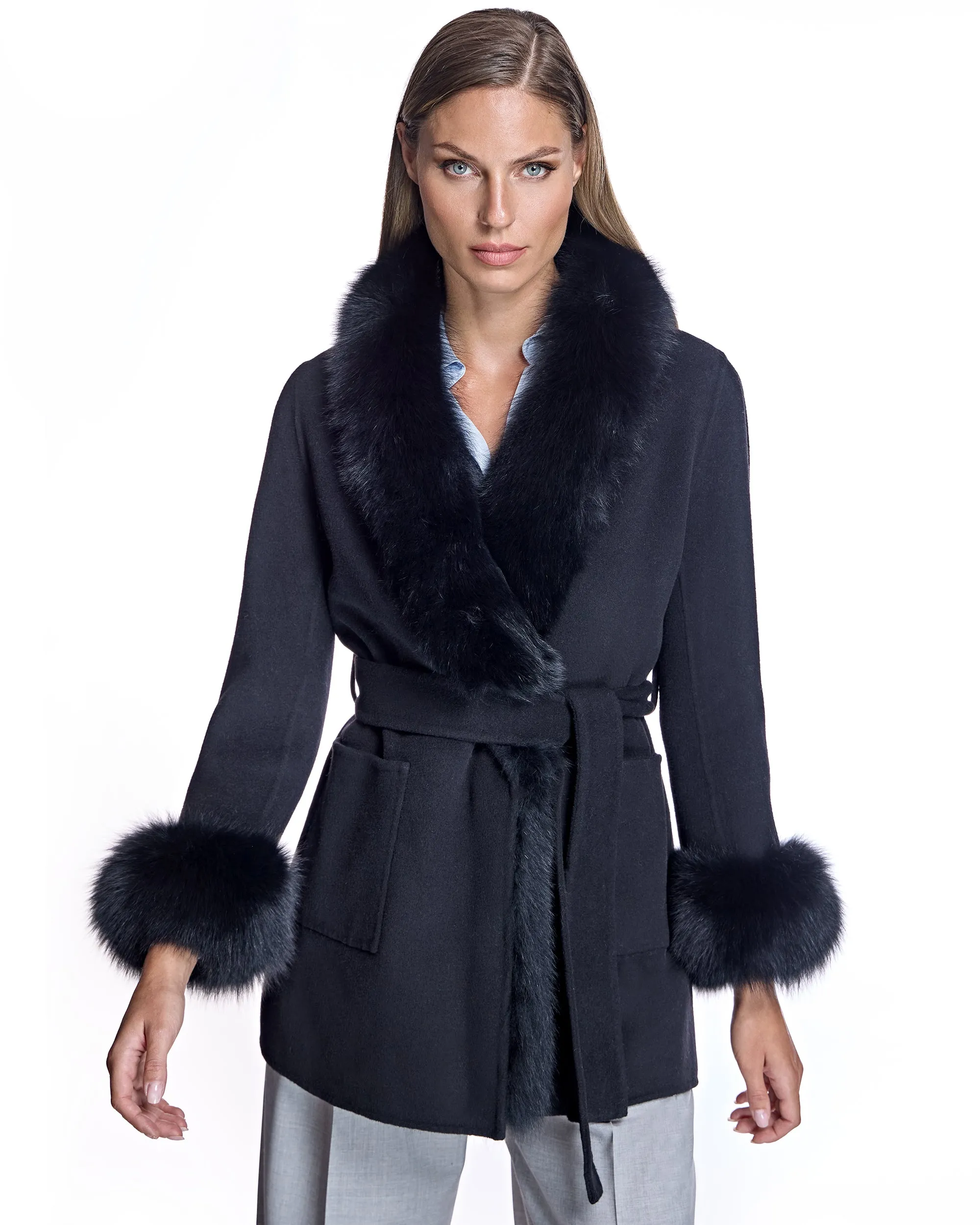 Maximilian Wool Jacket with Detachable Fur Trim