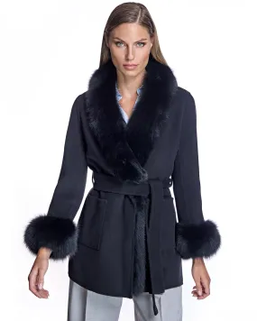 Maximilian Wool Jacket with Detachable Fur Trim