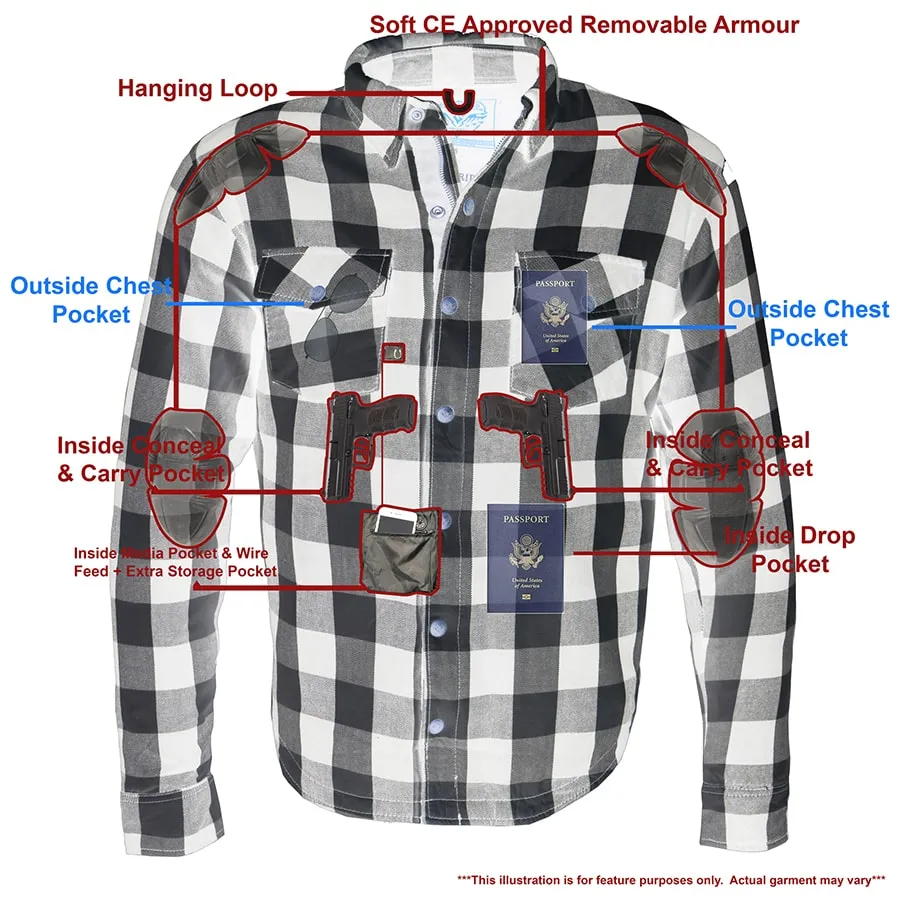 Men’s Armored Checkered Flannel Biker Shirt w/ Aramid® by DuPont™ Fibers