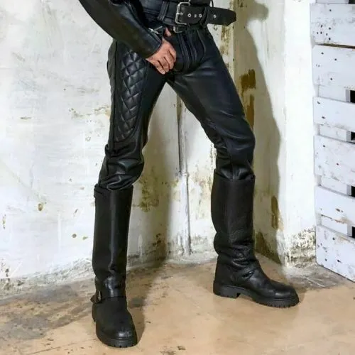 Men's Black Genuine Leather Padded Trouser pants