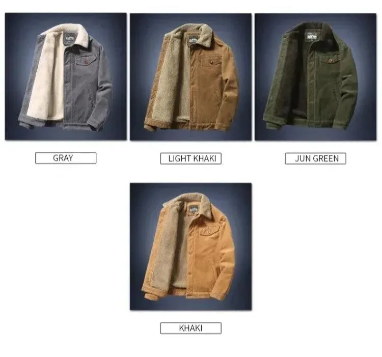 Men’s Corduroy Fur Collar Warm & Stylish Cotton-Padded Windbreaker Jacket