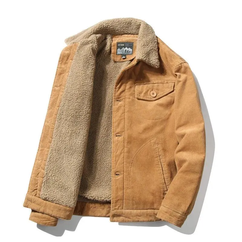 Men’s Corduroy Fur Collar Warm & Stylish Cotton-Padded Windbreaker Jacket