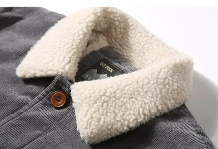 Men’s Corduroy Fur Collar Warm & Stylish Cotton-Padded Windbreaker Jacket