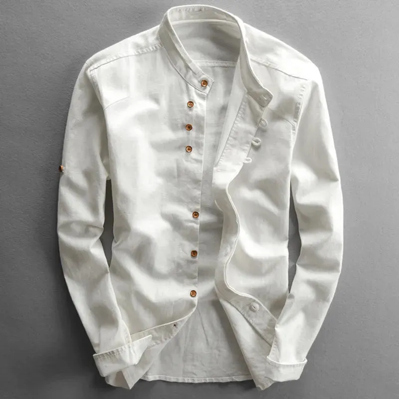 Men's Slim Fit Long Sleeve Linen Cotton Shirt