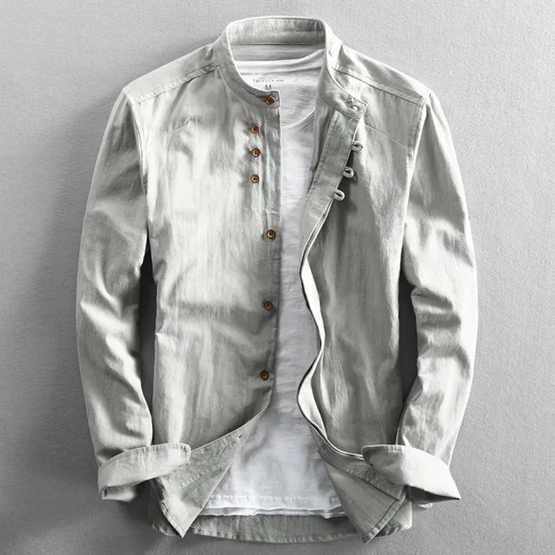 Men's Slim Fit Long Sleeve Linen Cotton Shirt