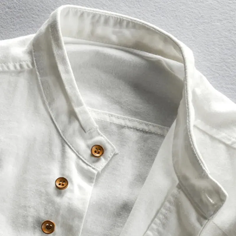 Men's Slim Fit Long Sleeve Linen Cotton Shirt
