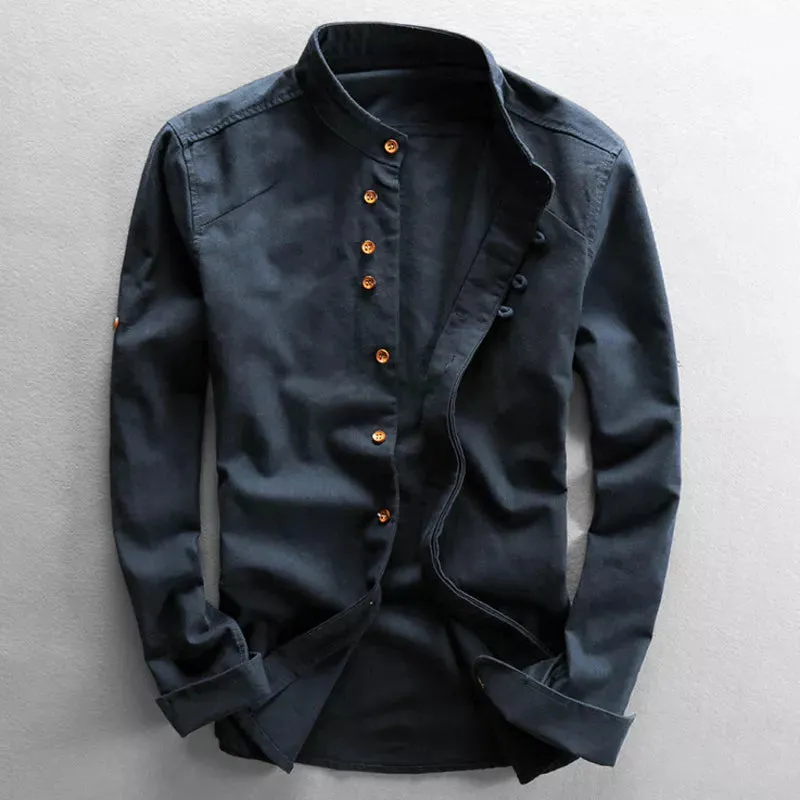 Men's Slim Fit Long Sleeve Linen Cotton Shirt