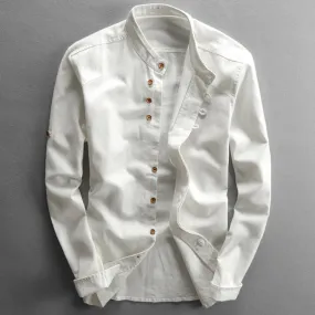 Men's Slim Fit Long Sleeve Linen Cotton Shirt