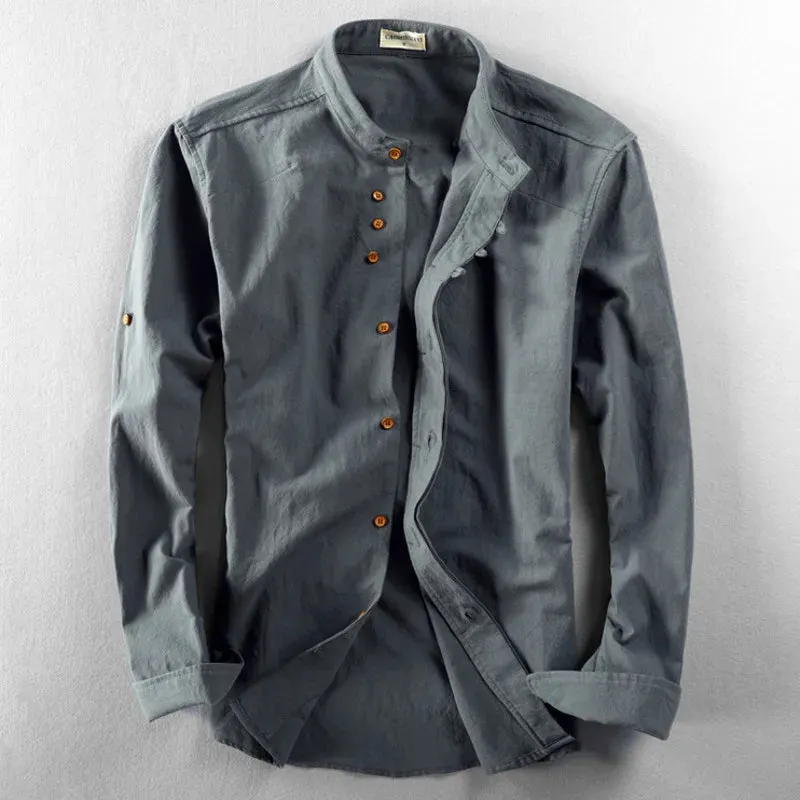 Men's Slim Fit Long Sleeve Linen Cotton Shirt