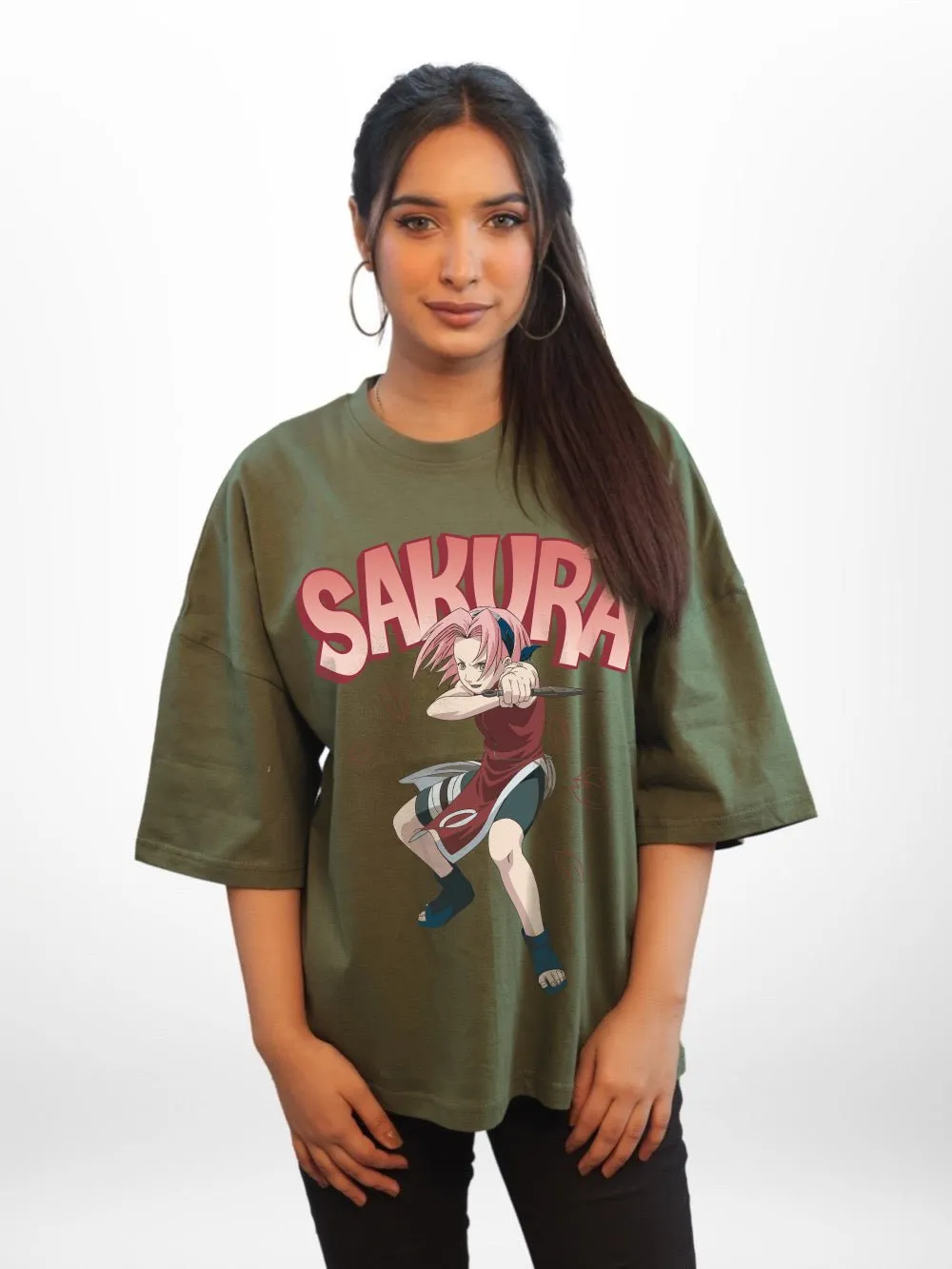 NARUTO: SAKURA Graphic Printed Womens Drop Shoulder T-shirt Legacy Boutiques Dhaka