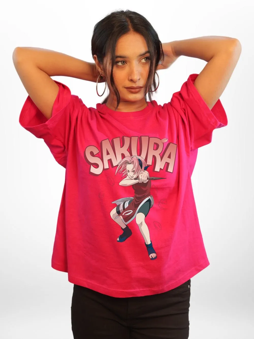 NARUTO: SAKURA Graphic Printed Womens Drop Shoulder T-shirt Legacy Boutiques Dhaka