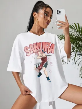 NARUTO: SAKURA Graphic Printed Womens Drop Shoulder T-shirt Legacy Boutiques Dhaka