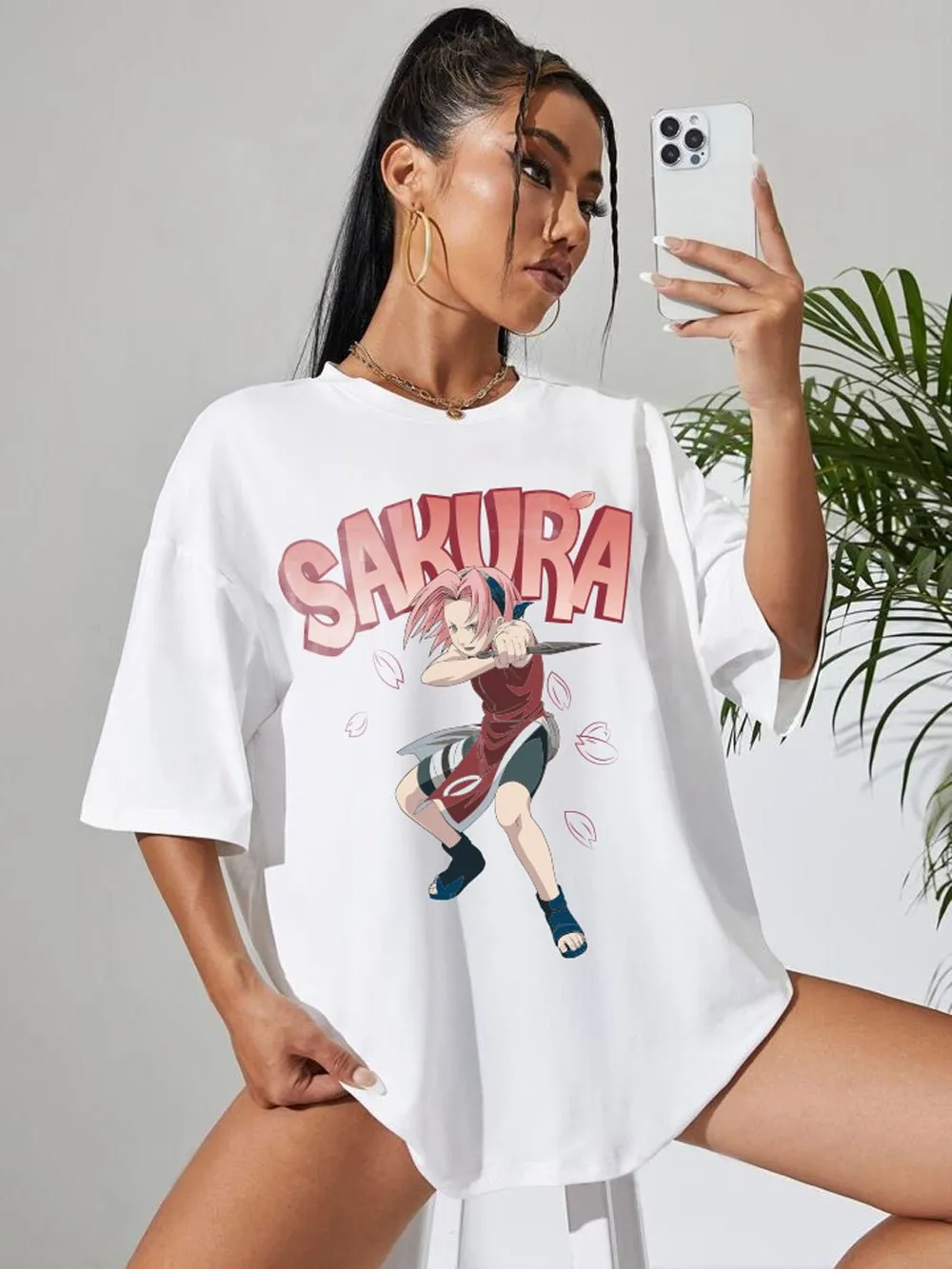 NARUTO: SAKURA Graphic Printed Womens Drop Shoulder T-shirt Legacy Boutiques Dhaka