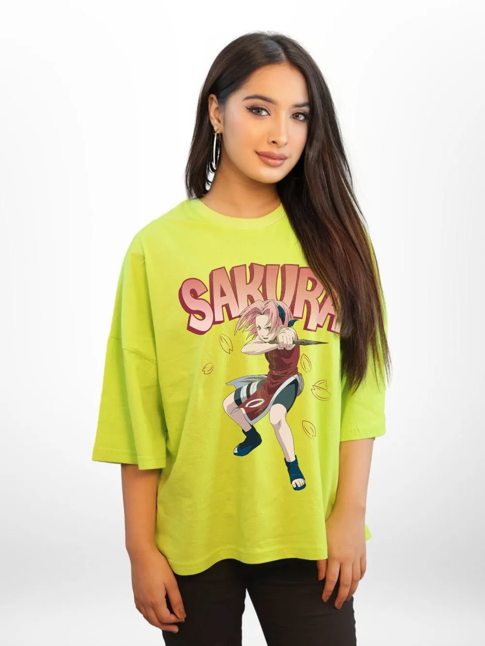 NARUTO: SAKURA Graphic Printed Womens Drop Shoulder T-shirt Legacy Boutiques Dhaka